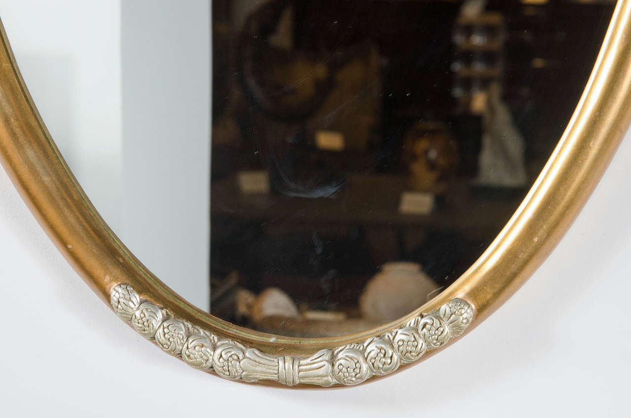 20th Century Exquisite Art Deco Oval Gilt Mirror in the Manner of Ruhlmann