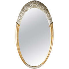 Vintage Exquisite Art Deco Oval Gilt Mirror in the Manner of Ruhlmann