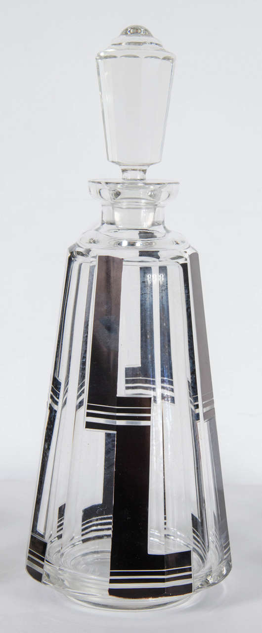 Czech Skyscraper Style Art Deco Cut Crystal Decanter Set