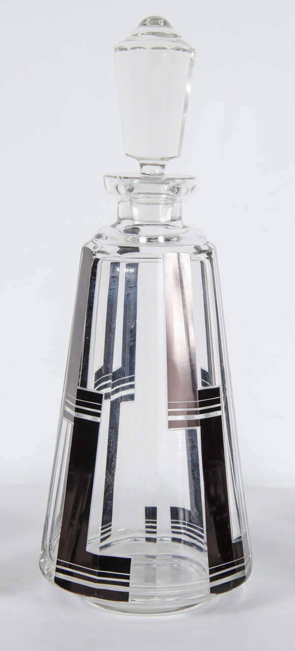 Mid-20th Century Skyscraper Style Art Deco Cut Crystal Decanter Set