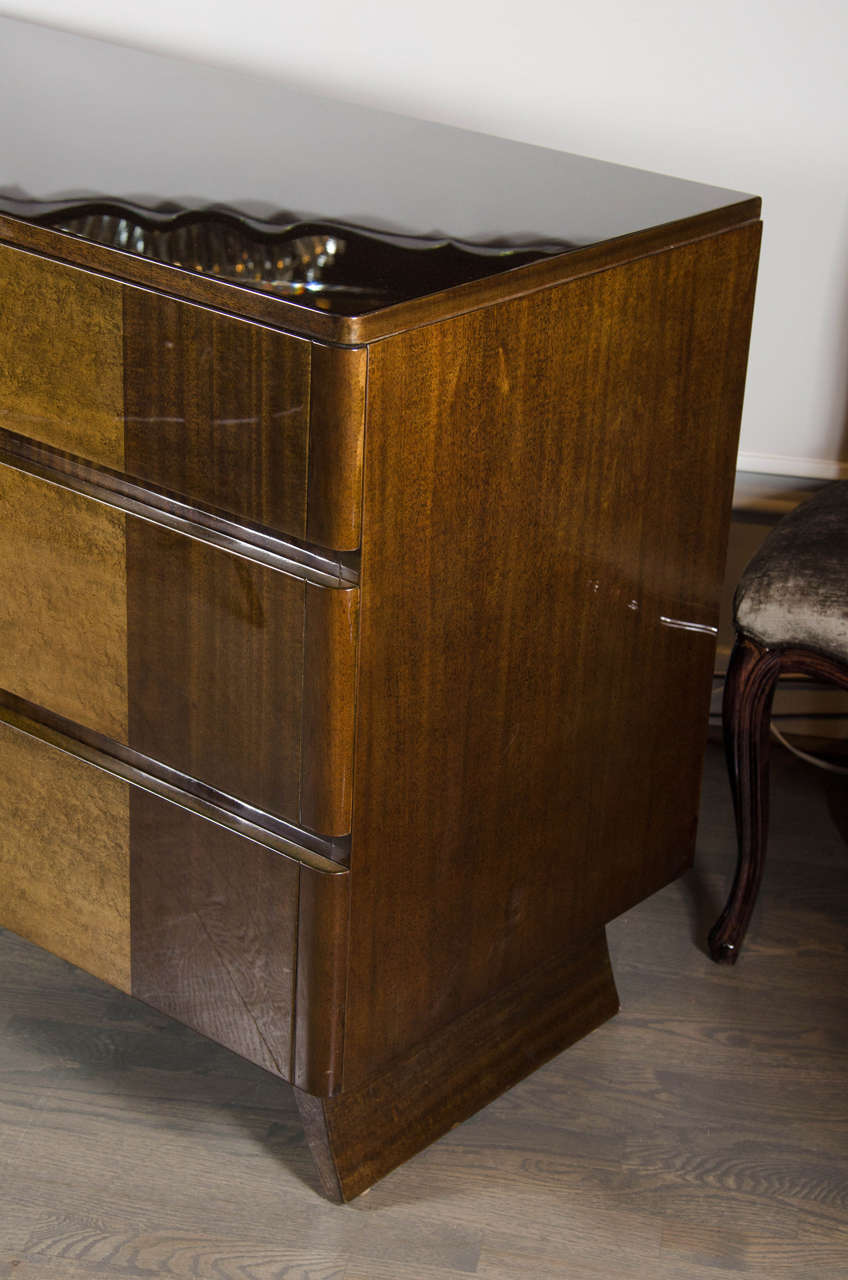 Mid-20th Century Art Deco Chest in Bookmatched Mahogany and Exotic Elm, Manner of Eliel Saarinen