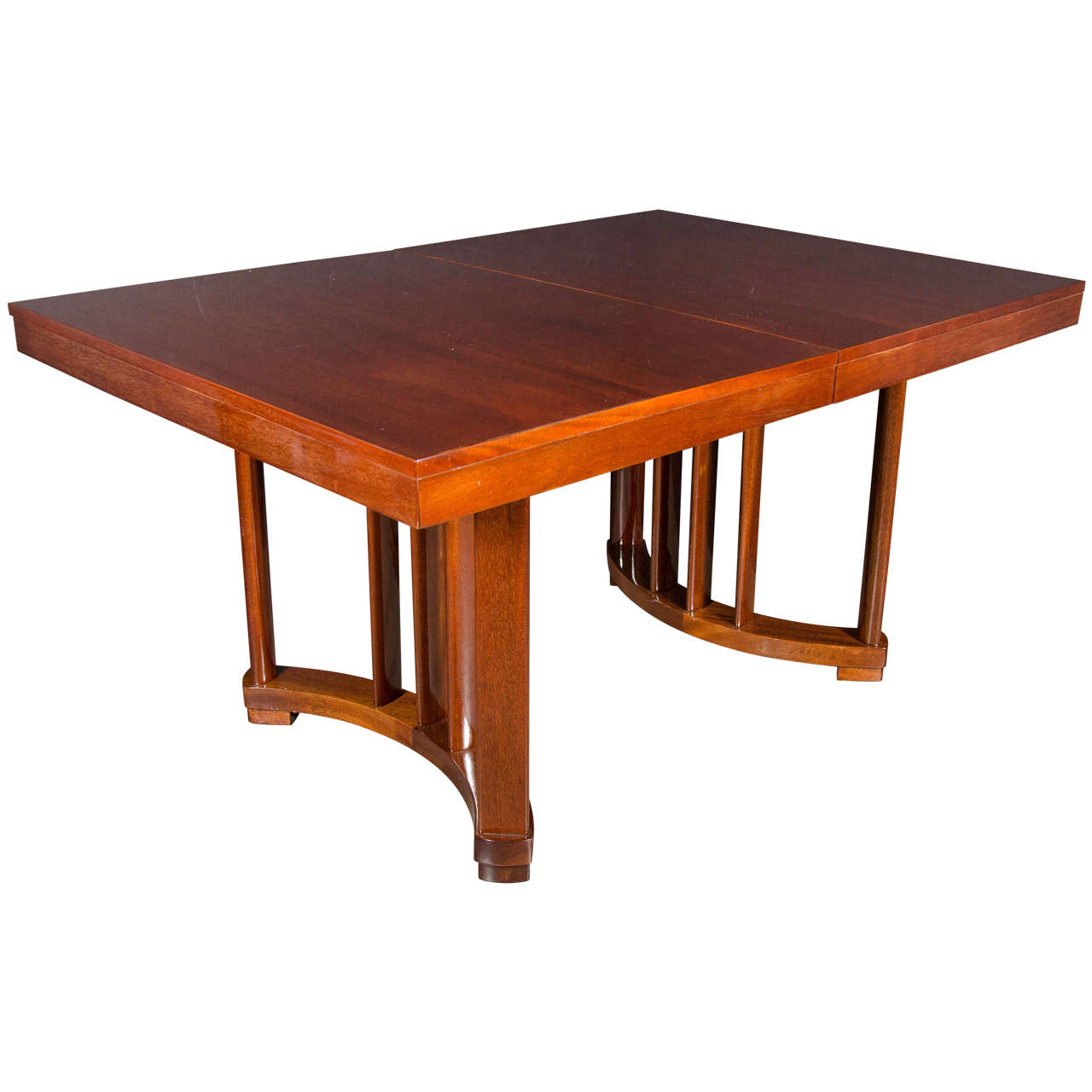 Art Deco Extension Dining Table in Mahogany with Opposing Arc Form Base