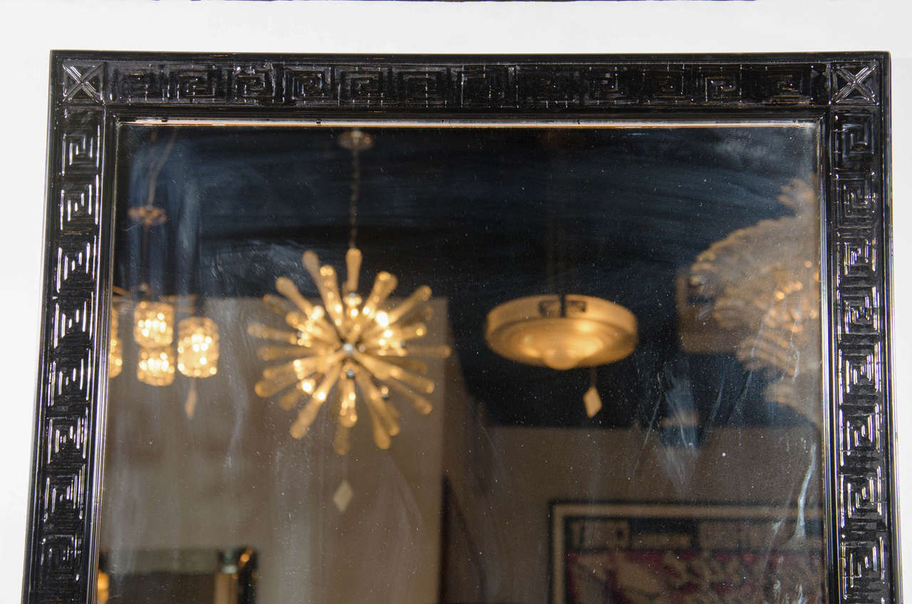 Mid-Century Modern Mirror w/ Greek Key Border in Ebonized Walnut In Excellent Condition In New York, NY
