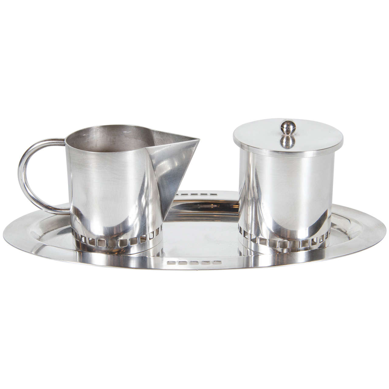 Modernst Sugar and Creamer in Silver Plate by Swid Powell at 1stDibs