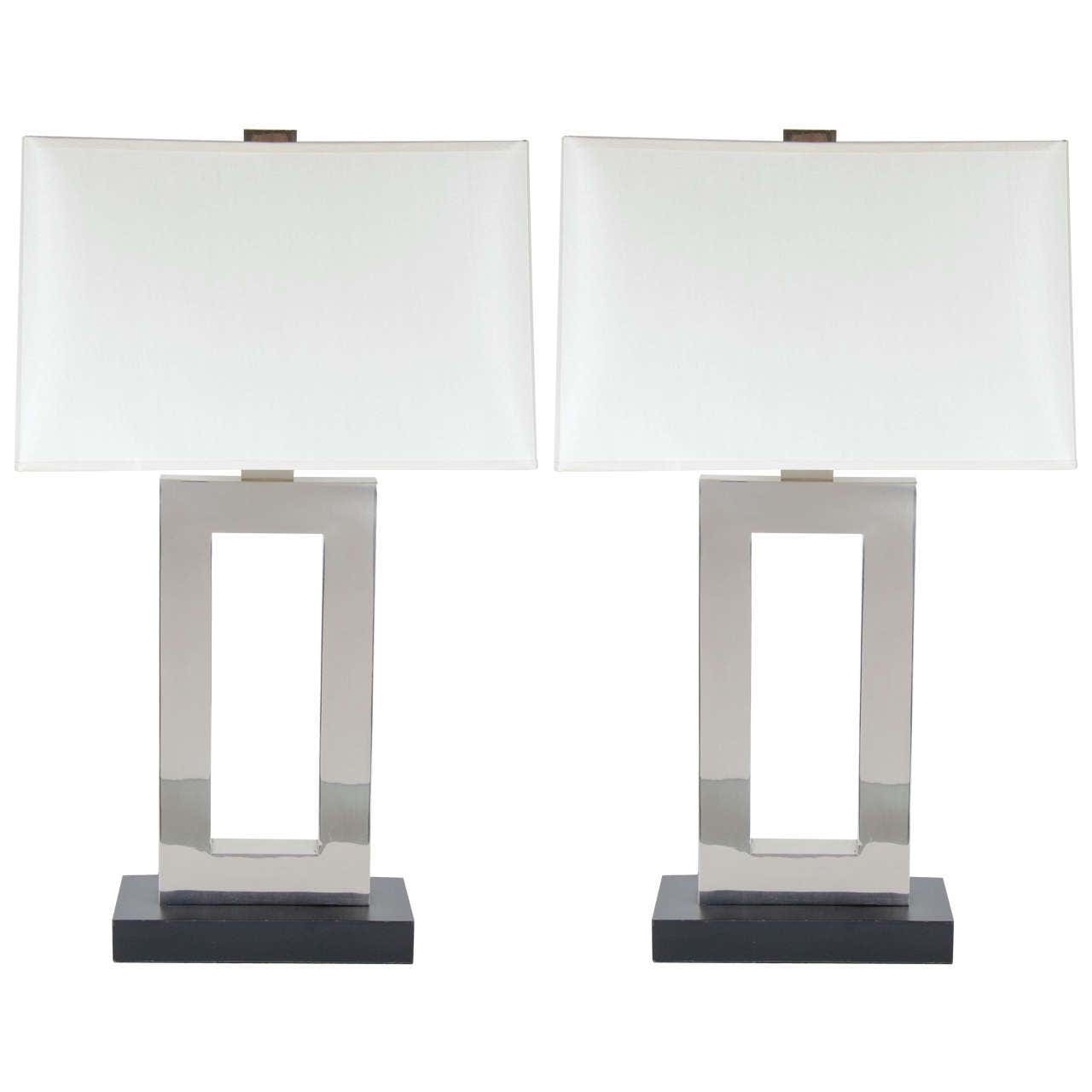 Sophisticated Pair of Modernist Rectangle Form Table Lamps at 1stDibs