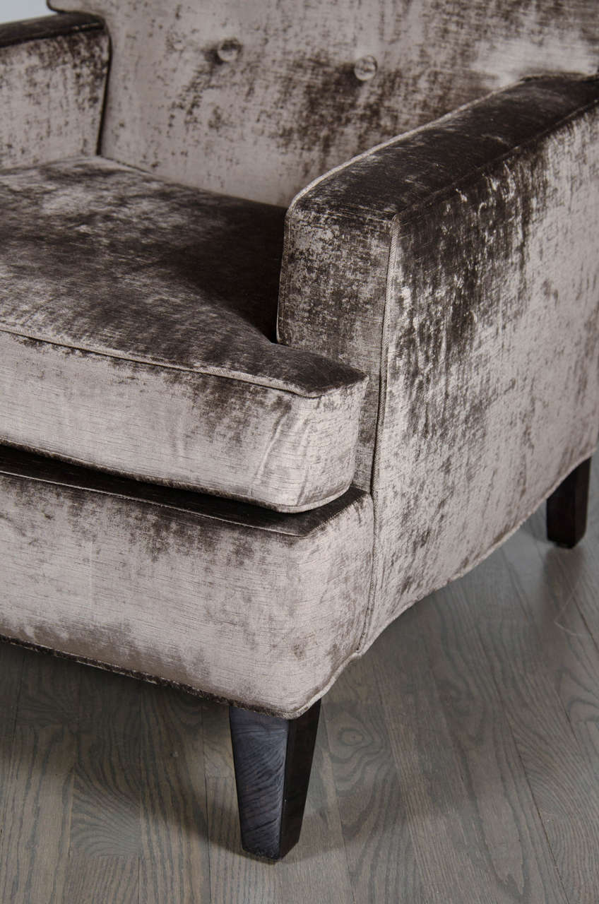 Pair of Lux Midcentury Club Chairs in Smoked Pewter Velvet at 1stdibs