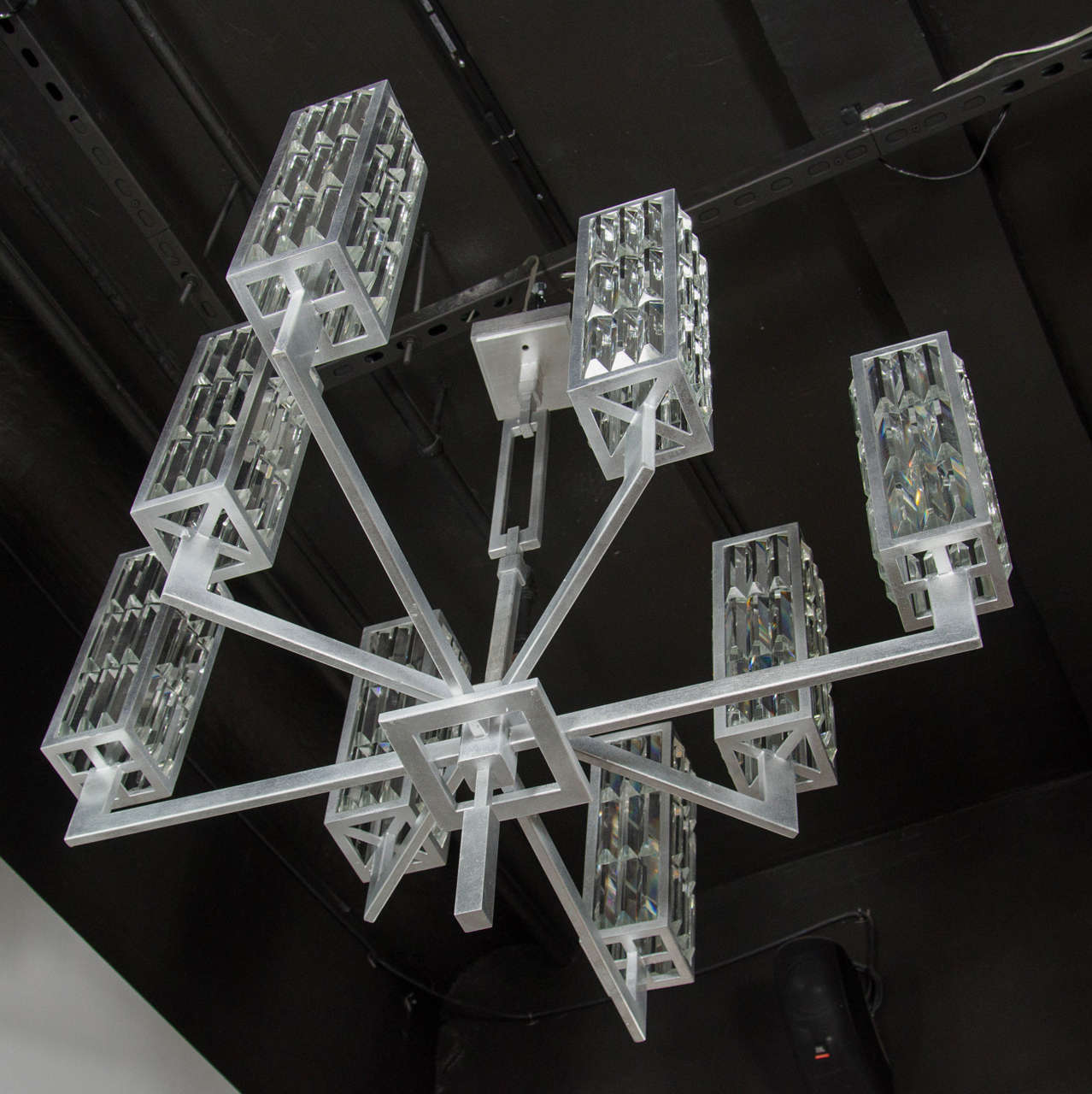 Modernist 8 Arm Cut Crystal Chandelier in the Manner of Frank Lloyd