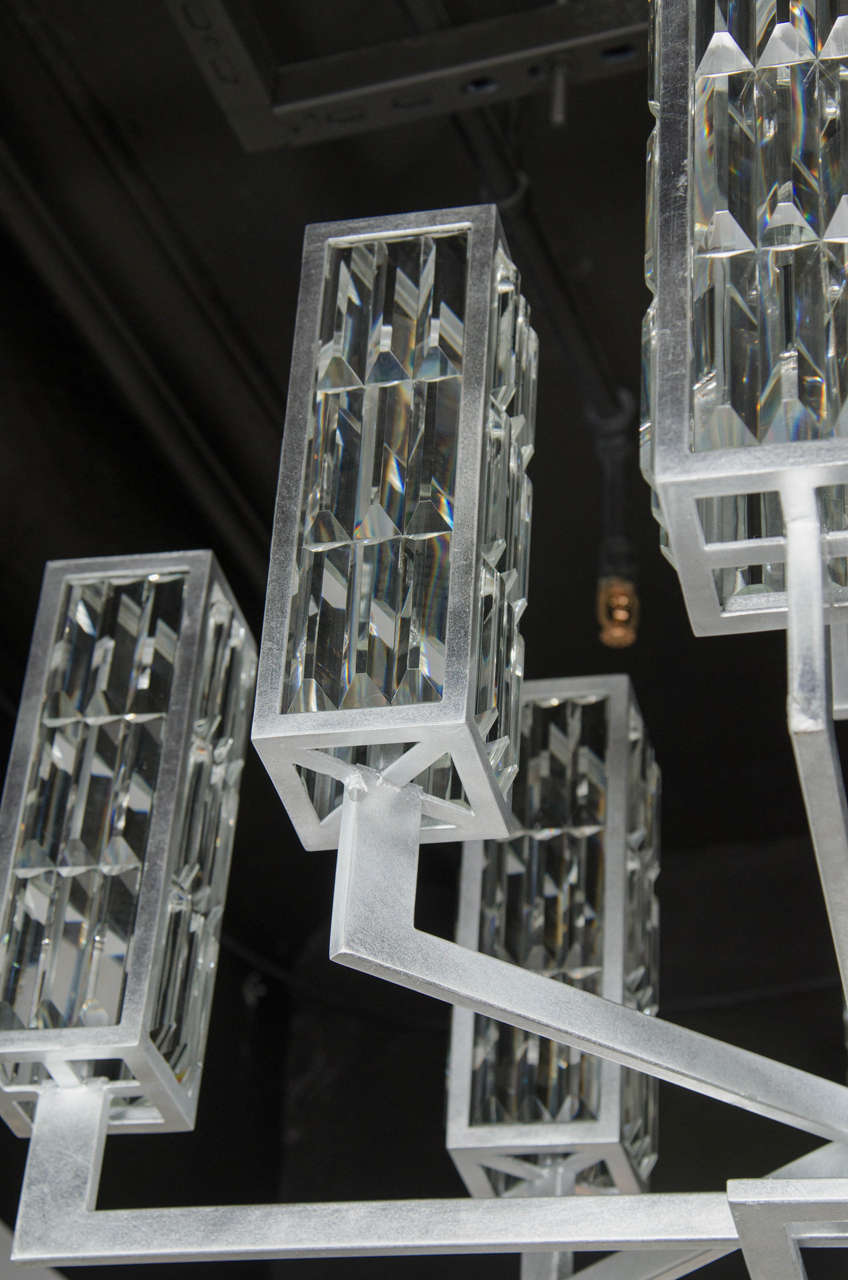 Modernist 8 Arm Cut Crystal Chandelier in the Manner of Frank Lloyd