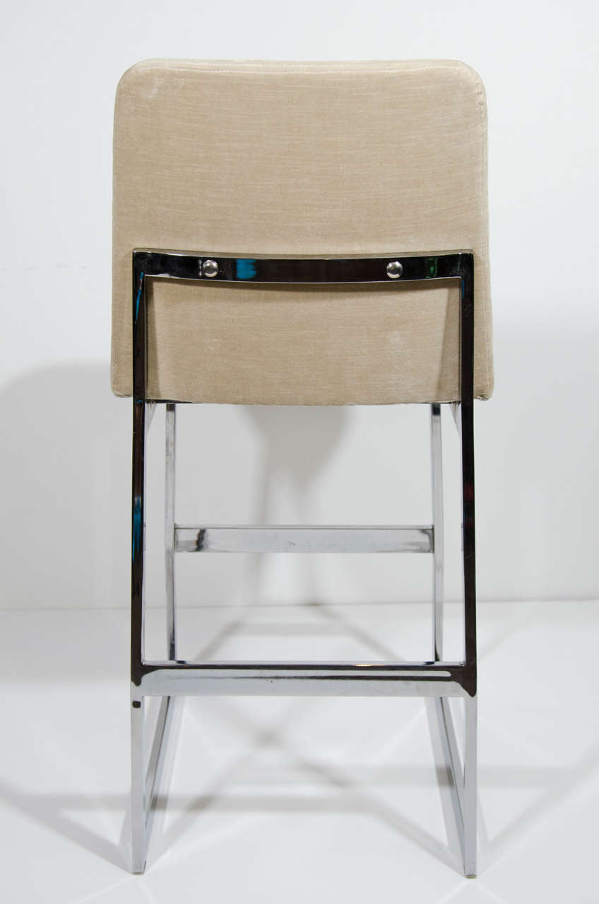 20th Century Pair of Luxe Mid Century Modern Upholstered Counter Stools