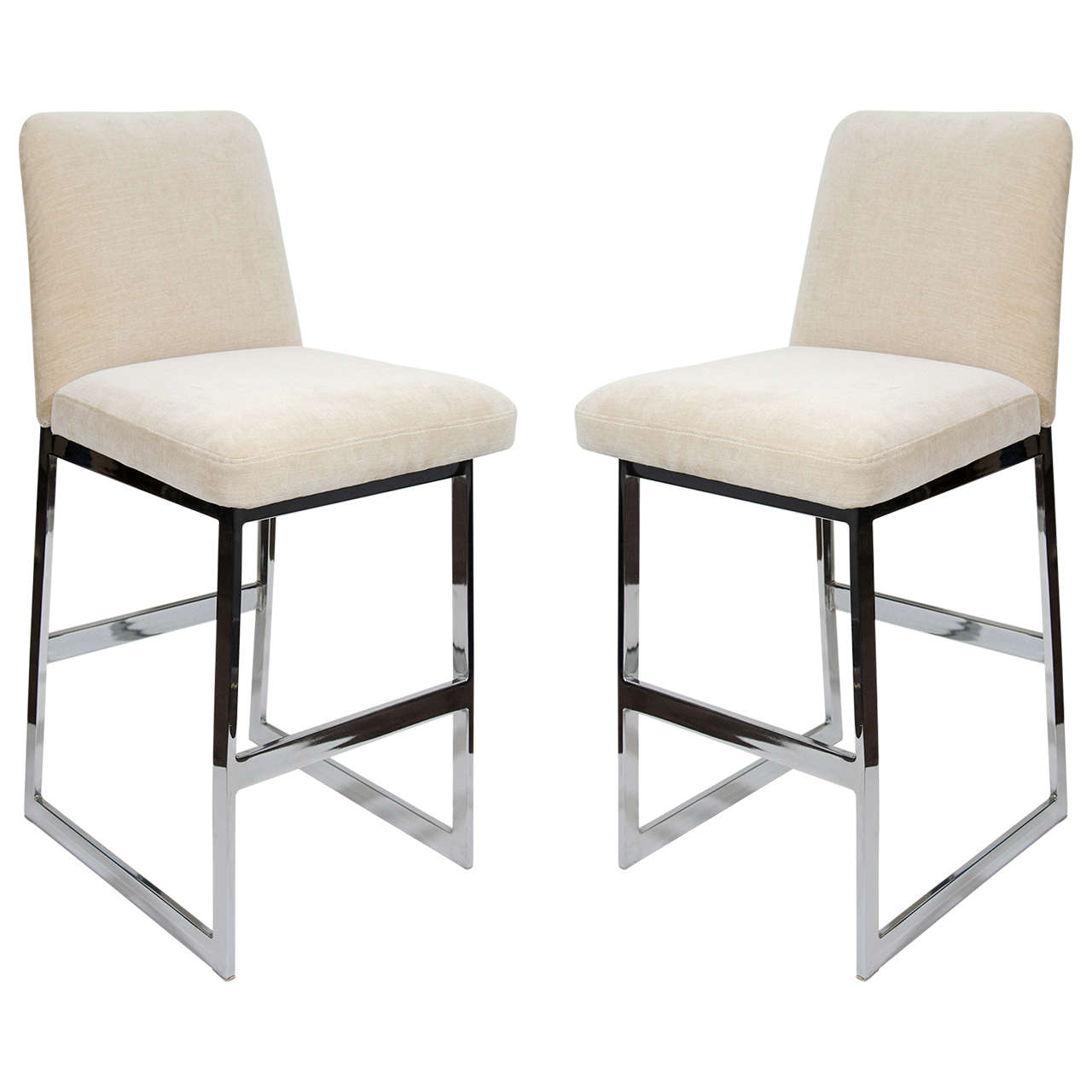 Pair of Luxe Mid Century Modern Upholstered Counter Stools