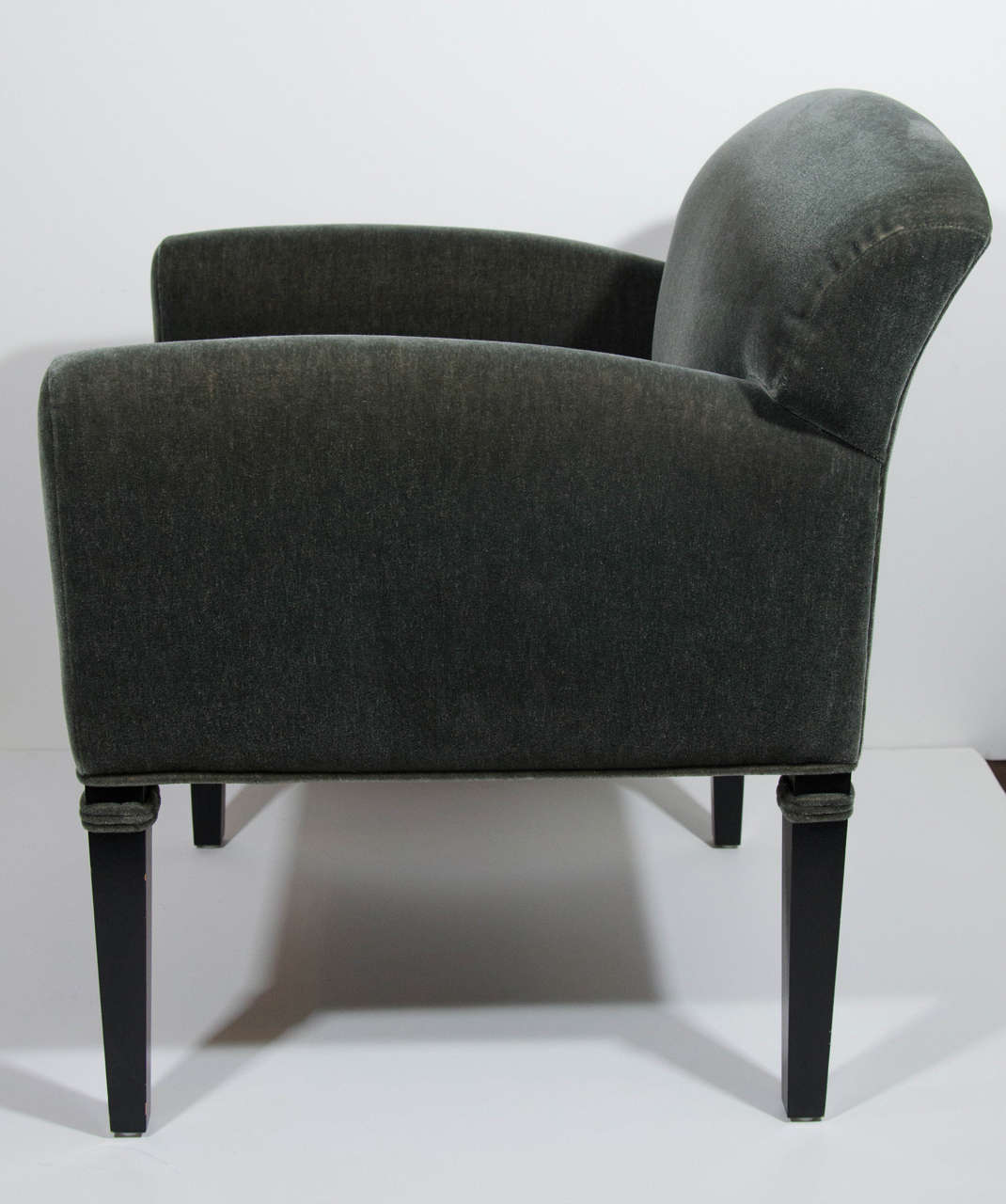 Luxe Art Deco Style Occasional Arm Chair in Moss Mohair In Excellent Condition In Fort Lauderdale, FL