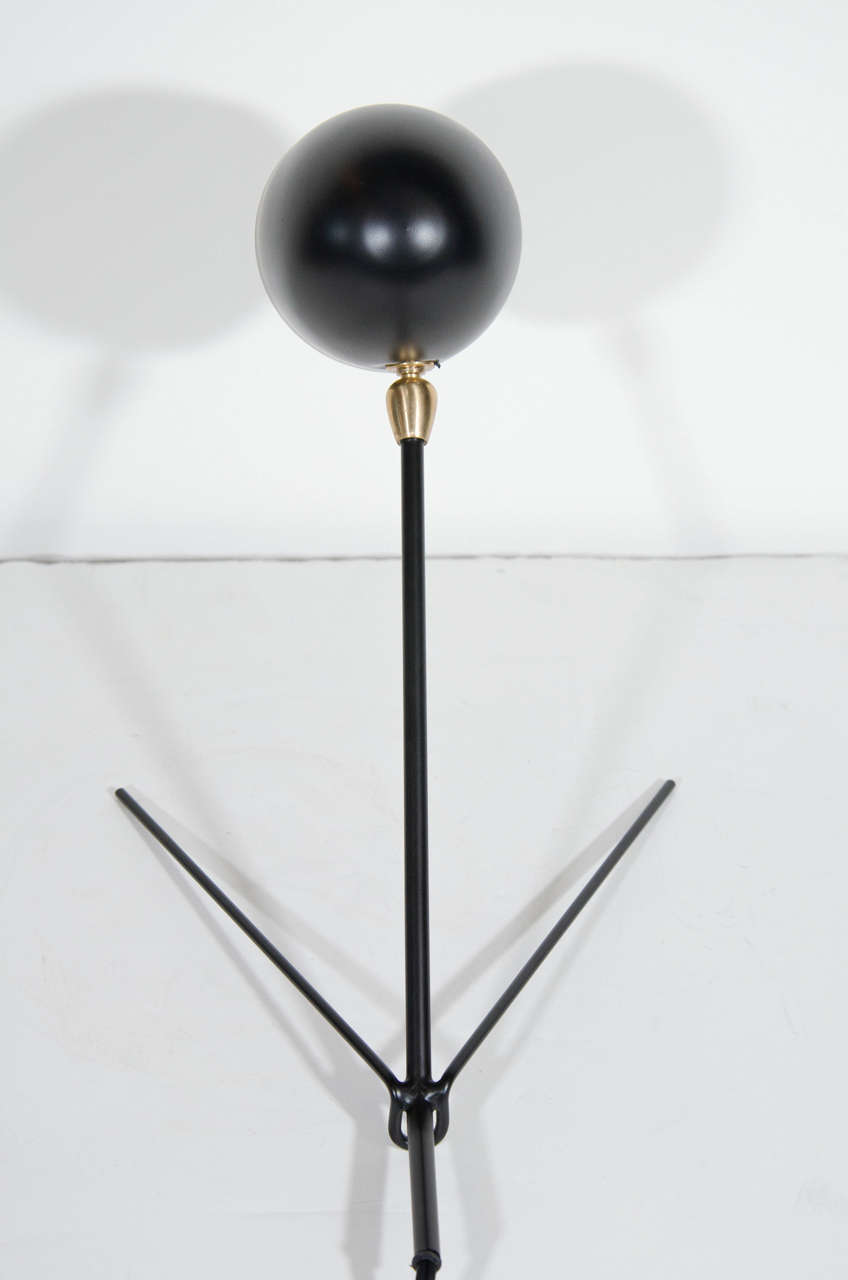 Modernist Desk Lamp In Sculpted Black Enameled Metal Attributed to Serge Mouille 1