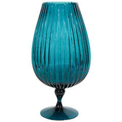 Exquisite Midcentury, Fluted Art Glass Vase in Teal