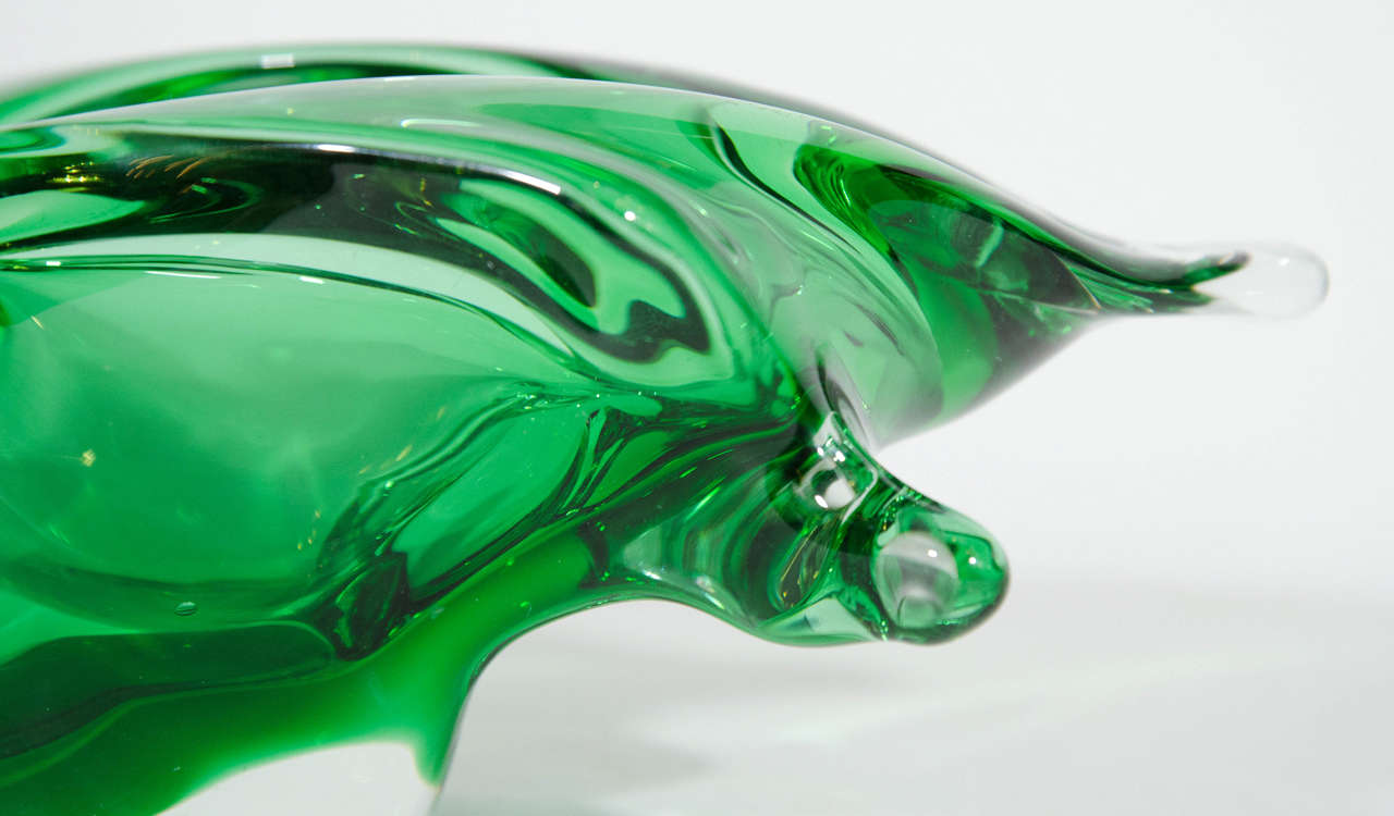 Italian Exceptional Modernist Murano Bowl in Emerald Green by Seguso