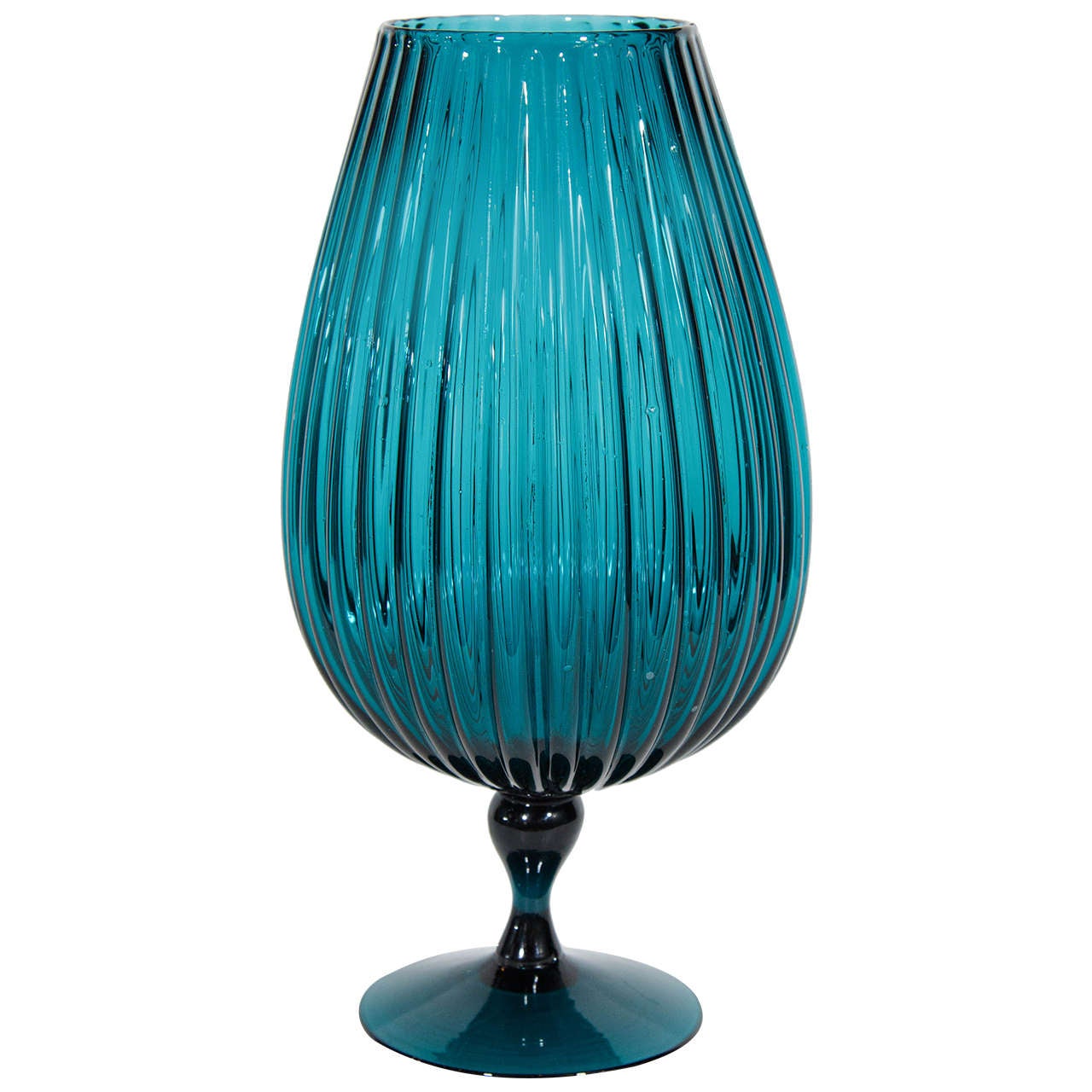 Exquisite Midcentury, Fluted Art Glass Vase in Teal at 1stDibs