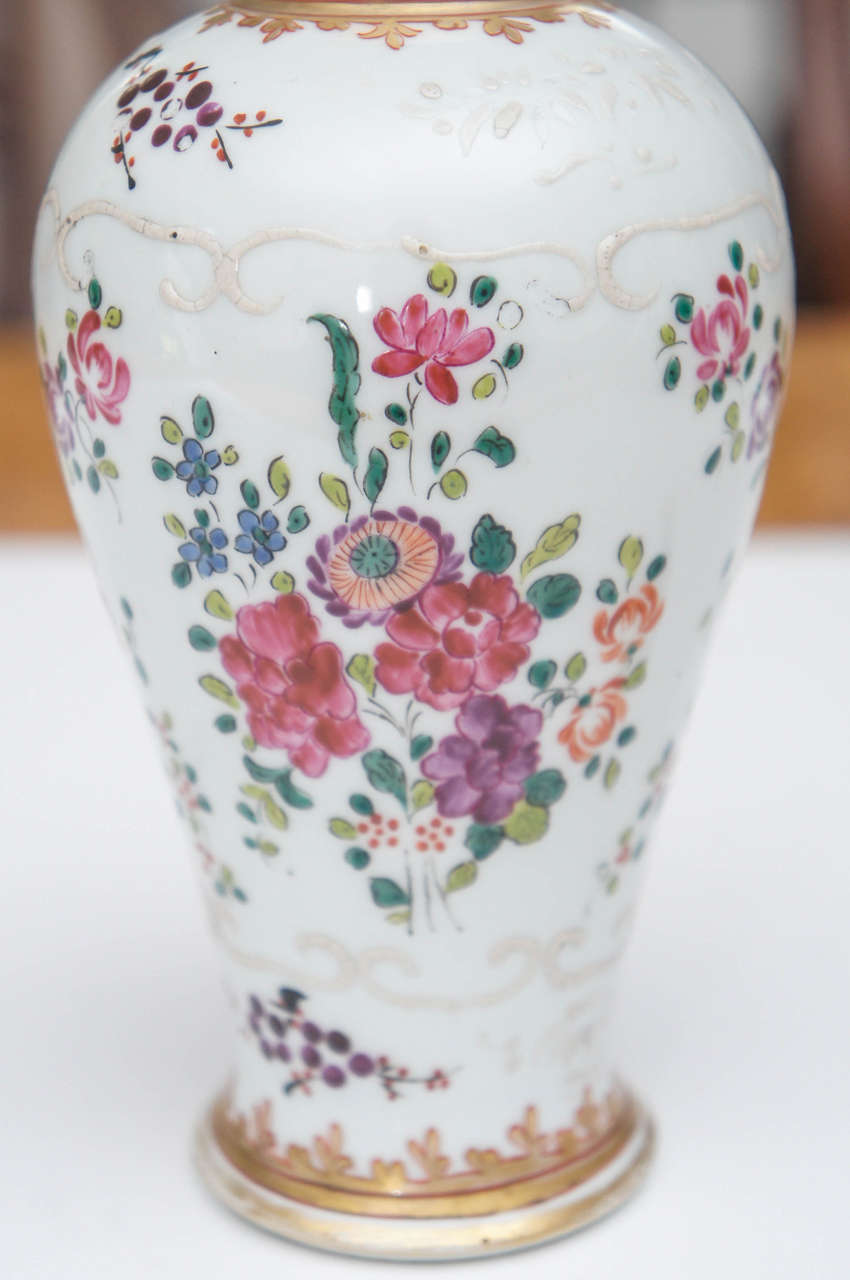 French Samson Floral Decorated Lidded Porcelain Vase For Sale