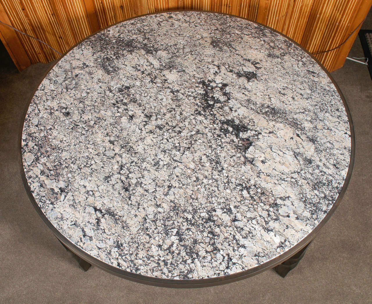 Patinated Large Marble Top Cocktail Table