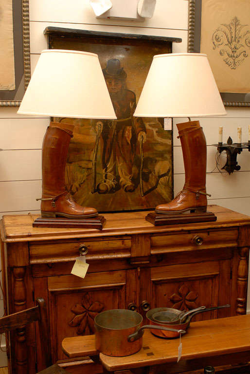 Pair Leather Riding Boot Lamps For Sale at 1stdibs