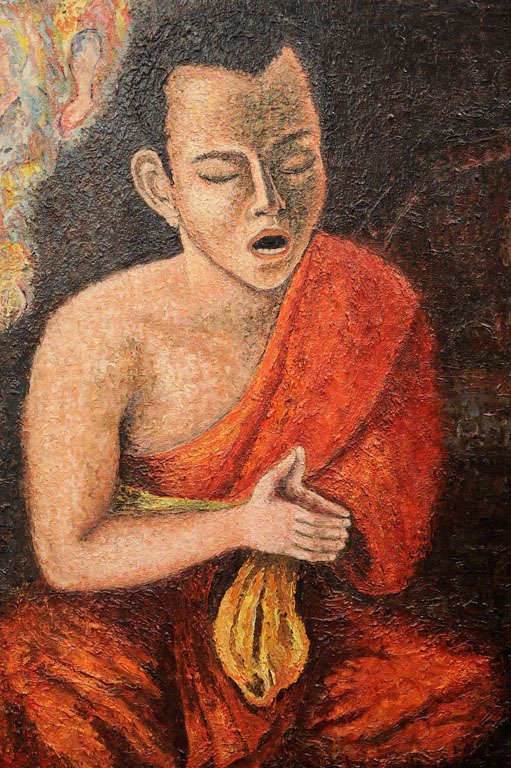italien Peinture de moine bouddhiste, signée en vente
