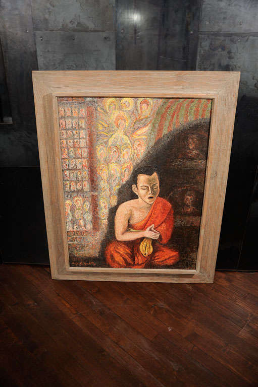 Buddhist monk painting, signed In Excellent Condition For Sale In New Rochelle, NY
