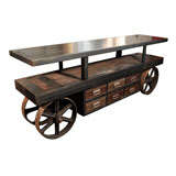 Antique Long console Industrial cart from 1910 to1920