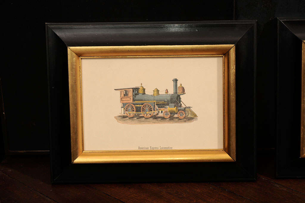 A fine set of six beautifully framed prints of locomotives. The prints show great detail and a time when the steam locomotives were coming of age. Framed at FAR Gallery on Madison Aveune back in the 50's. They are all in great condition and and