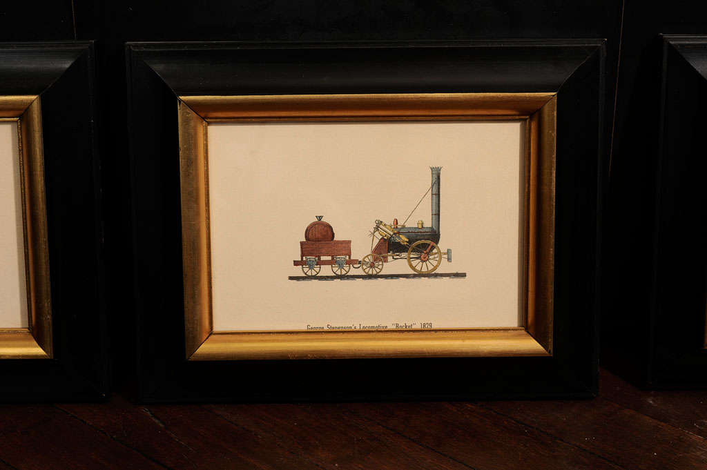 Set Of Six  Framed Locomotive Prints In Excellent Condition In New Rochelle, NY