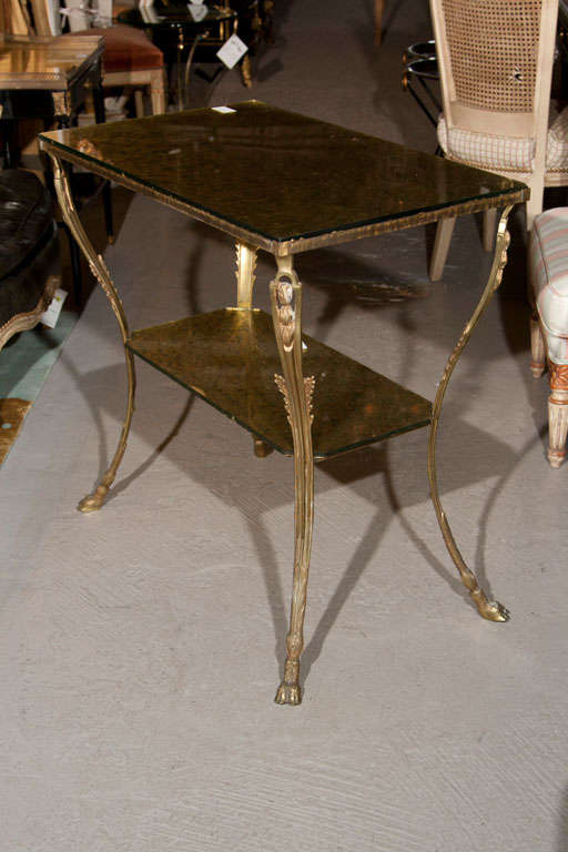Hollywood Regency  Style Glass Top Two-Tiered Bronze Stand 1