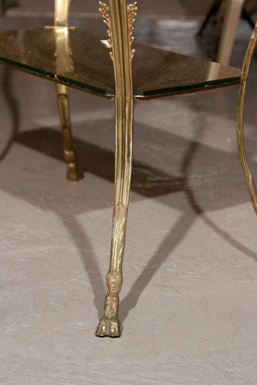 Hollywood Regency  Style Glass Top Two-Tiered Bronze Stand 2