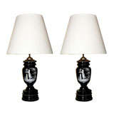 Pair of Glass Mary Gregory Lamps