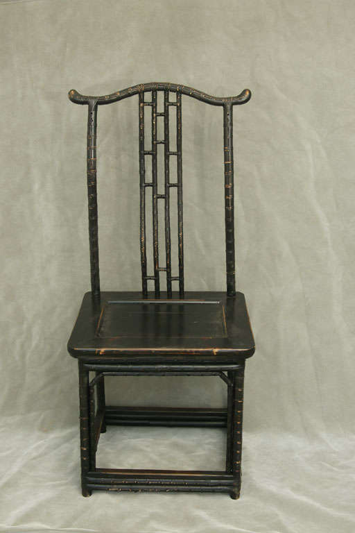 Turn of the century Q'ing Dynasty bamboo scholars cap side chairs (one available.)