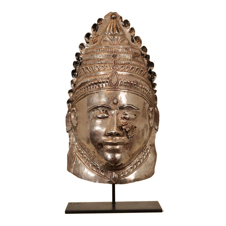 Silver Parvati Mask on Base