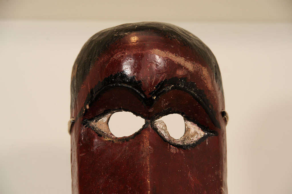 Painted Hanuman mask on stand, from Terai Valley in Nepal.
