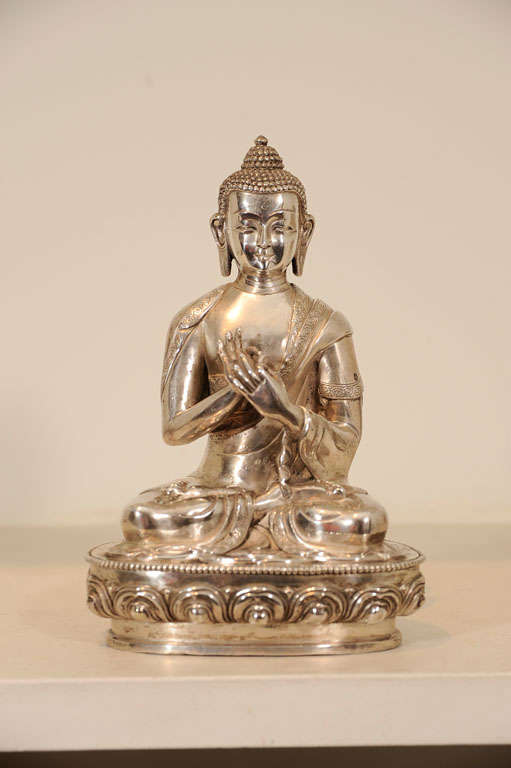 Silver Seated Buddha on Lotus