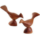 Pair of 60s carved cherry lovebird sculptures by Emil Milan