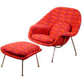 Saarinen / Knoll Womb chair & ottoman in mod geometric fabric