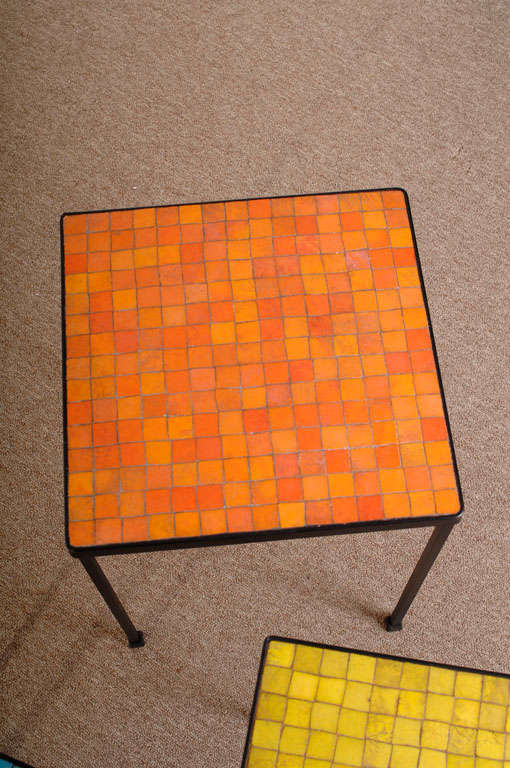 Wrought Iron Set of three 50s Murano glass mosaic tables