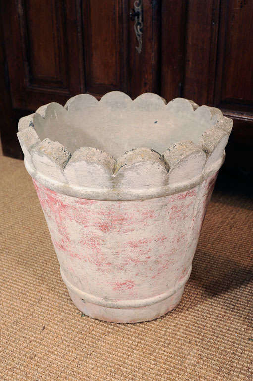 Pair of French Cement Planters with Scalloped Edges