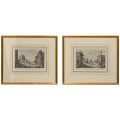 Set of 2 Antique Architectural Landscape Prints of Rome c.1770