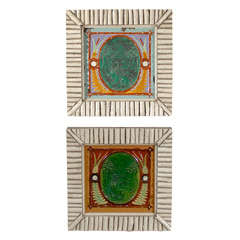 Rare Pair of Majolica Tiles by Minton Framed