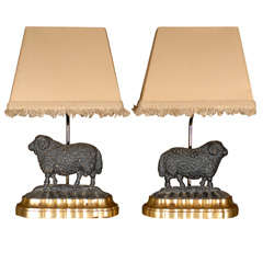 Pair of English Iron Sheep Lamps