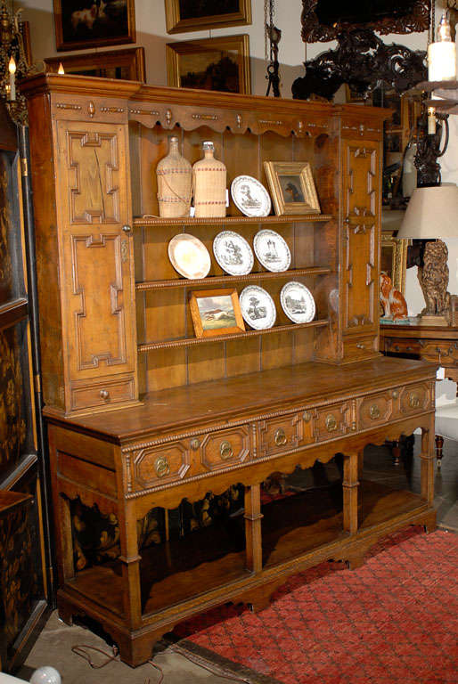 English Welsh Dresser with acorns and beading detail, pot board shelf on bottom.