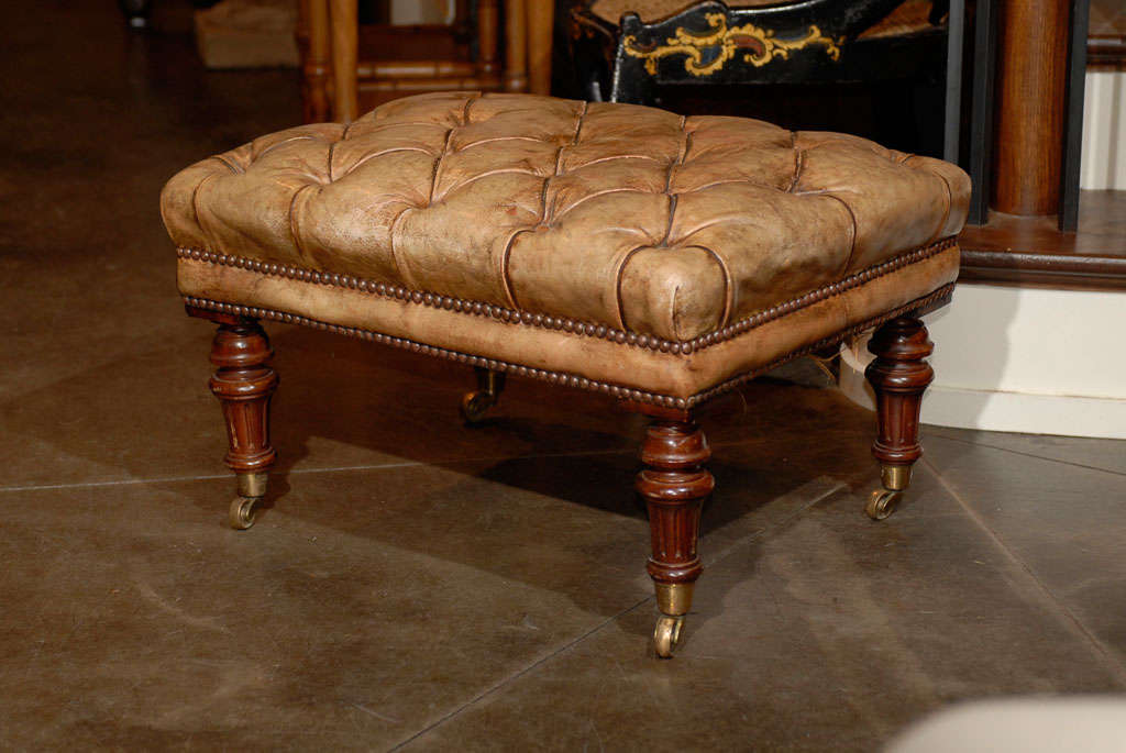 English Leather Ottoman