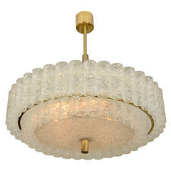 Large Two Tier Doria Tube Ice Glass and Brass Chandelier