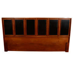 Paul McCobb Walnut and Black Leather Headboard