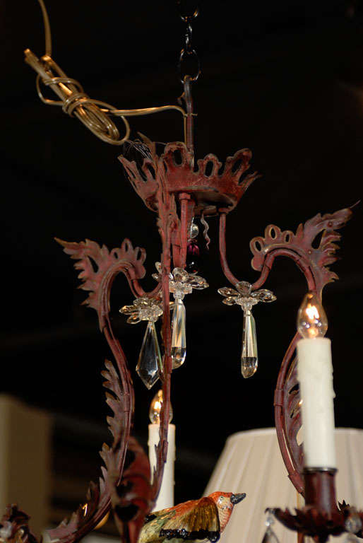French Painted Iron Chandelier with Cyrstals In Excellent Condition In Atlanta, GA