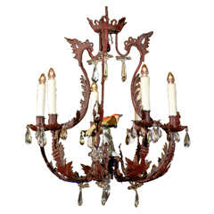 French Painted Iron Chandelier with Cyrstals