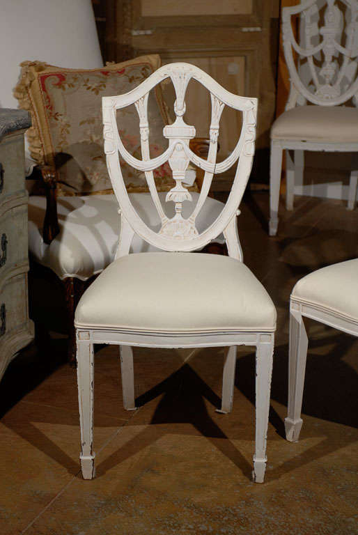 Set of Six Danish 19th Century Hepplewhite Shield Style Painted Dining Chairs 5