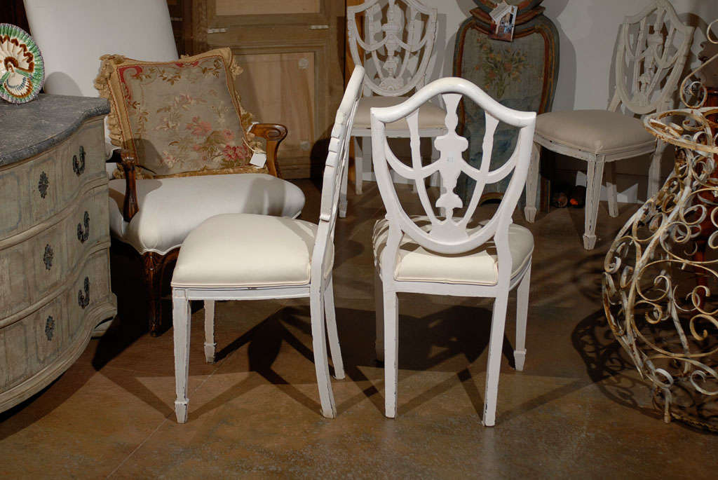 Set of Six Danish 19th Century Hepplewhite Shield Style Painted Dining Chairs 1
