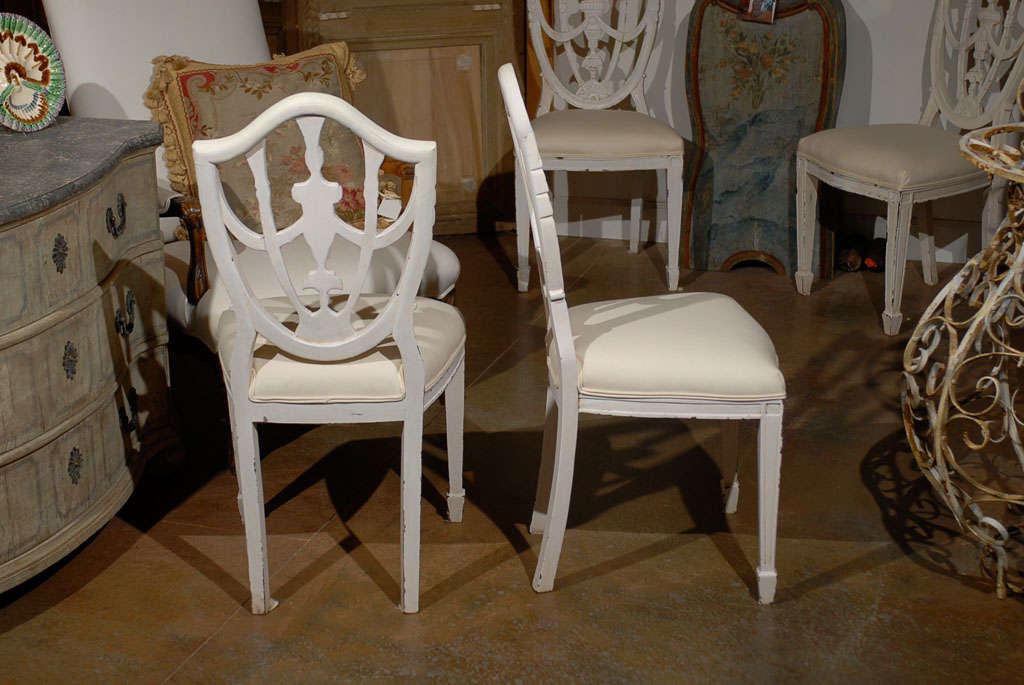Set of Six Danish 19th Century Hepplewhite Shield Style Painted Dining Chairs 2